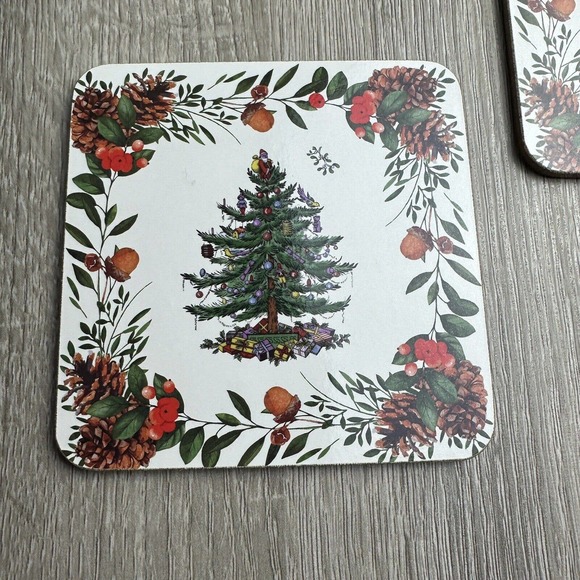 Spode 5 Piece Tin Christmas Tree Set ~ 12oz Cups Coasters Tin NEW w/Box - Picture 4 of 12